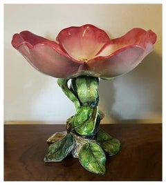 19th Century French Majolica Flower Centerpiece Tazza Compote by Delphin Massier
