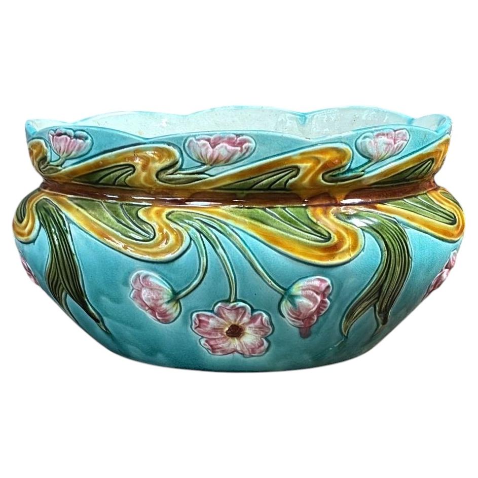 19th Century French Majolica Flowers Jardinière