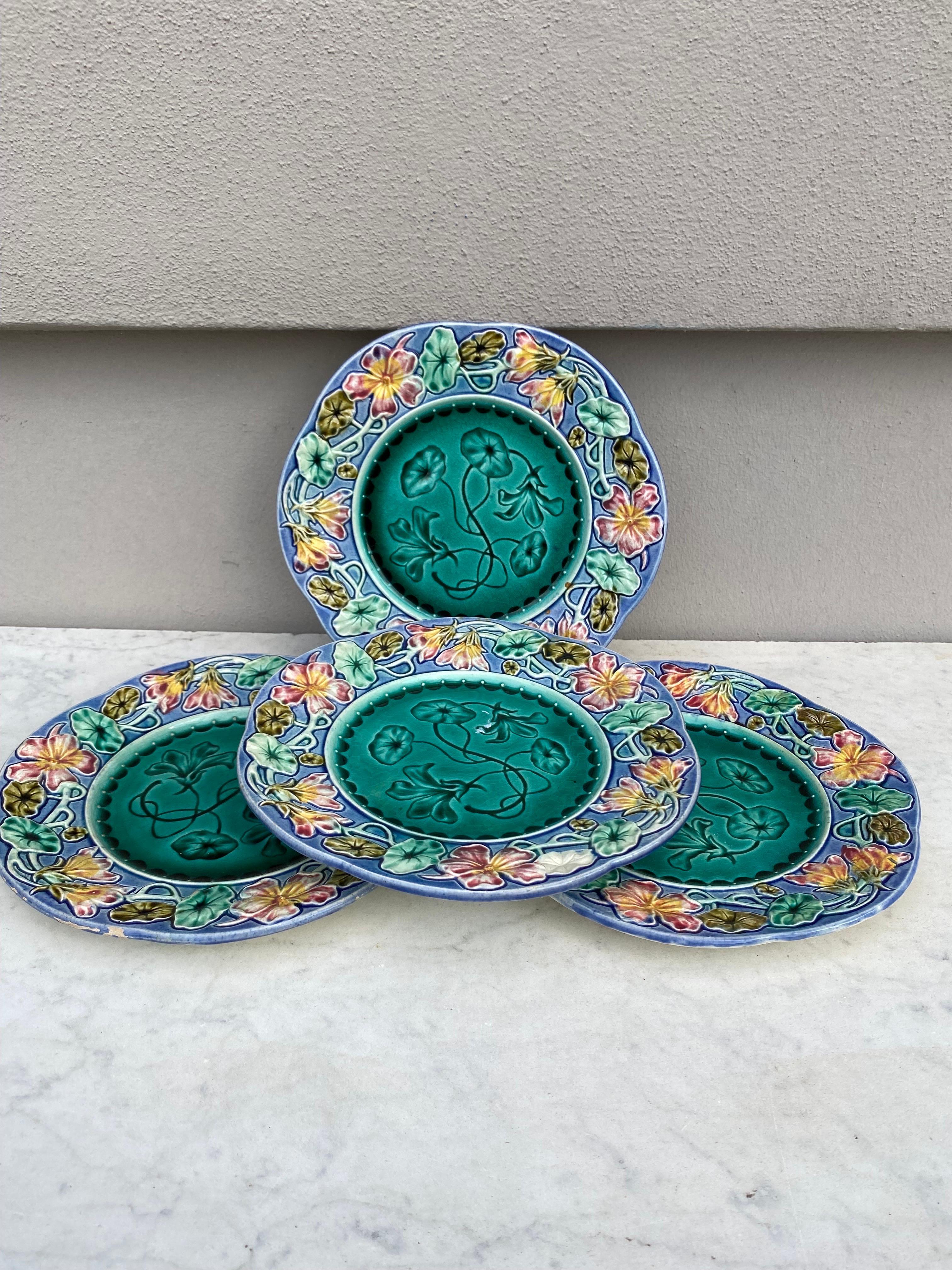 19th Century French Majolica flowers plate.