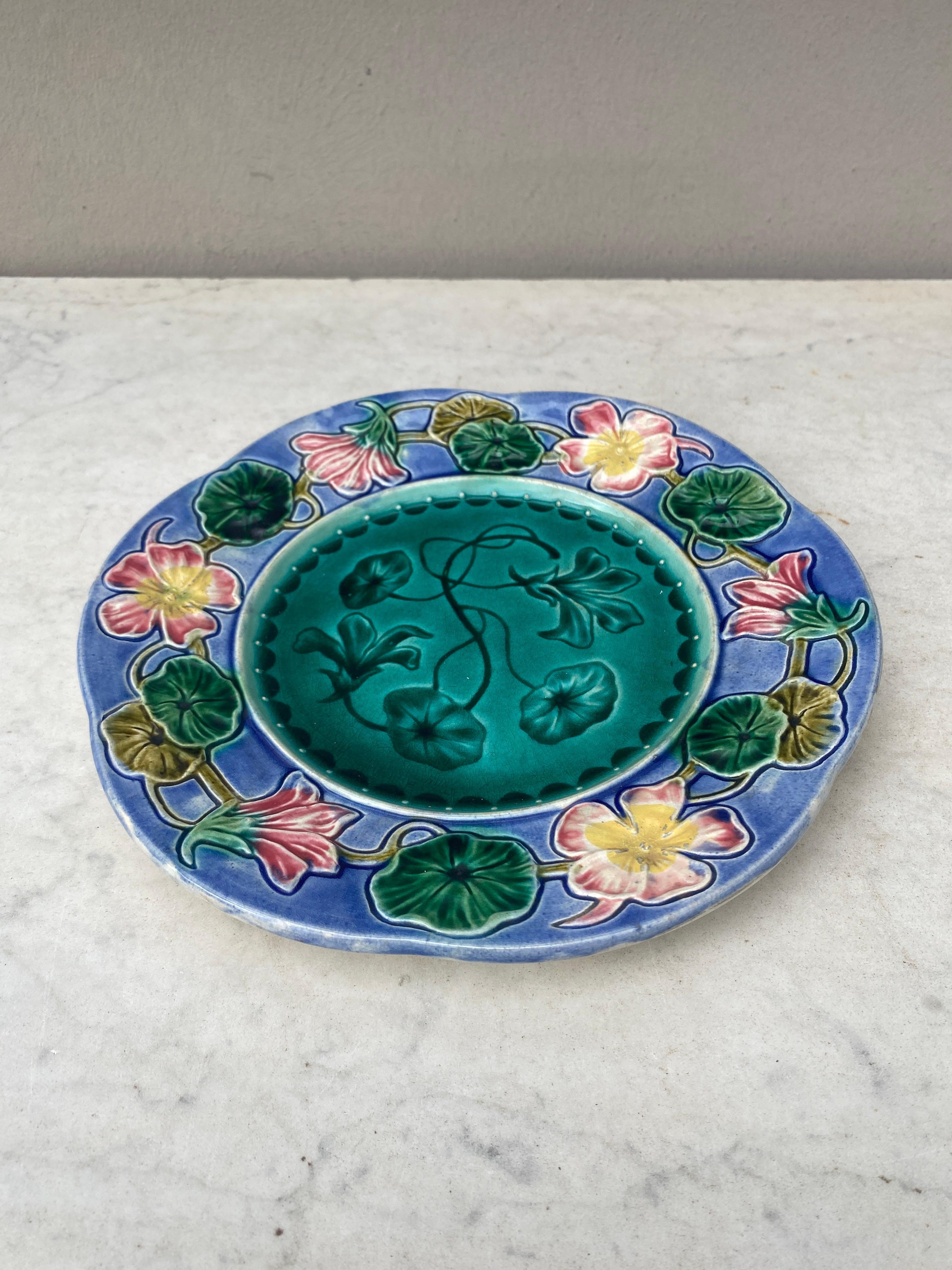 19th century French Majolica flowers plate.