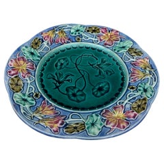19th Century French Majolica Flowers Plate