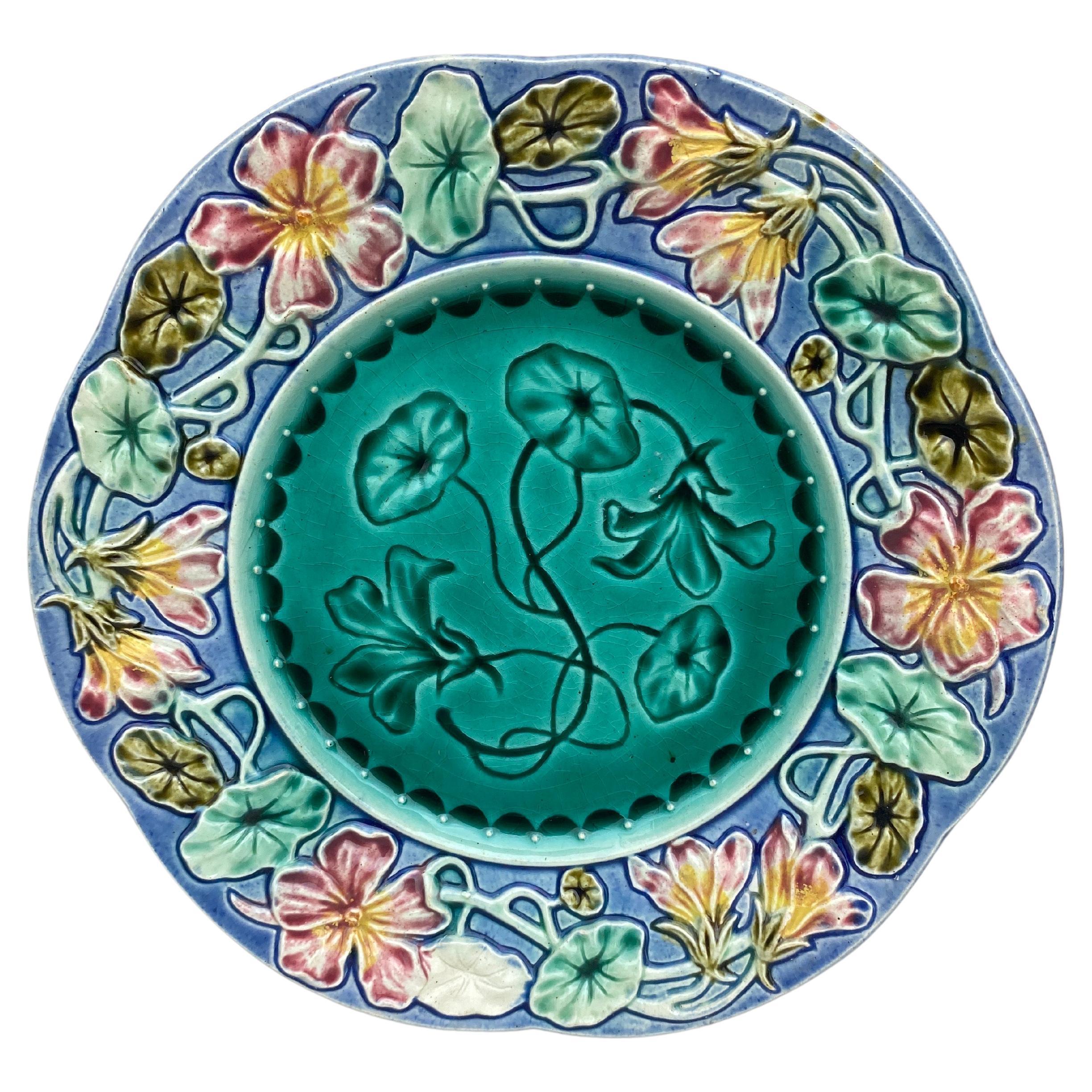 19th Century French Majolica Flowers Plate
