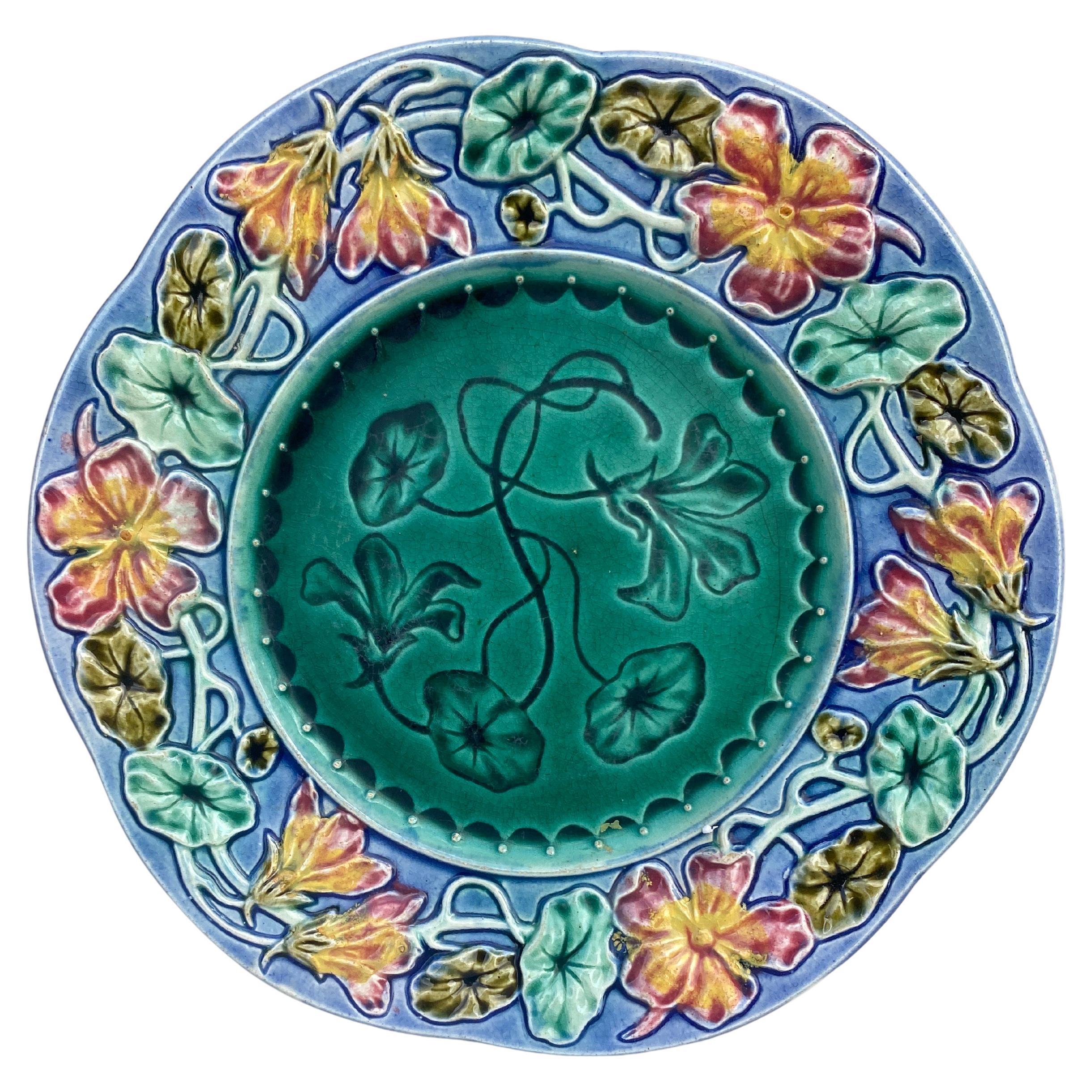 19th Century French Majolica Flowers Plate