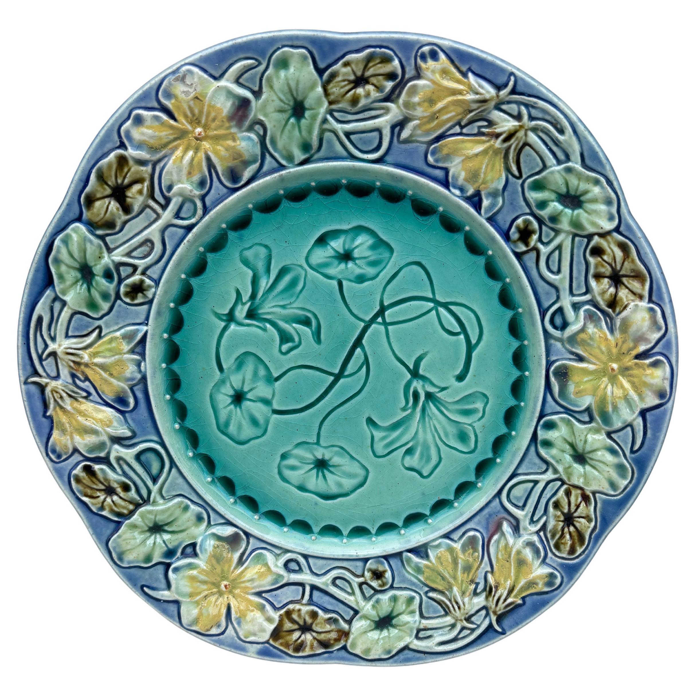 19th Century French Majolica Flowers Plate
