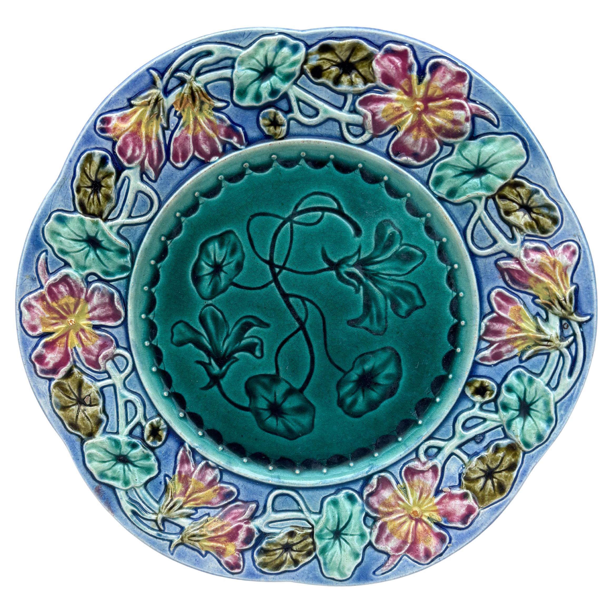 19th Century French Majolica Flowers Plate