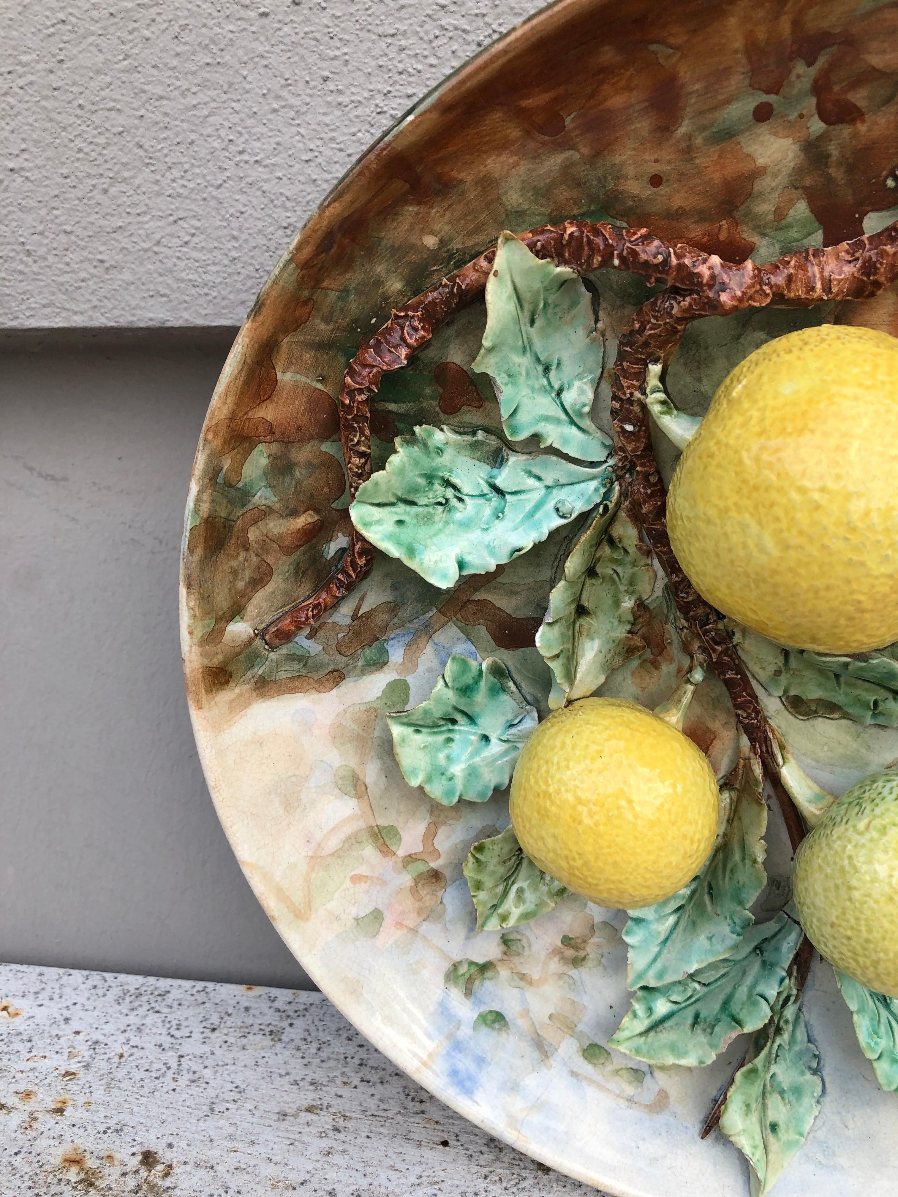 19th Century, French Majolica Grapefruit Platter Fives Lille In Good Condition In Austin, TX