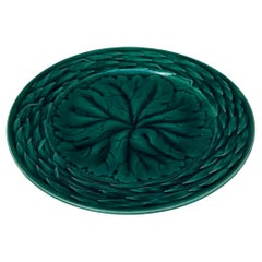 19th Century French Majolica Green Leaves Plate