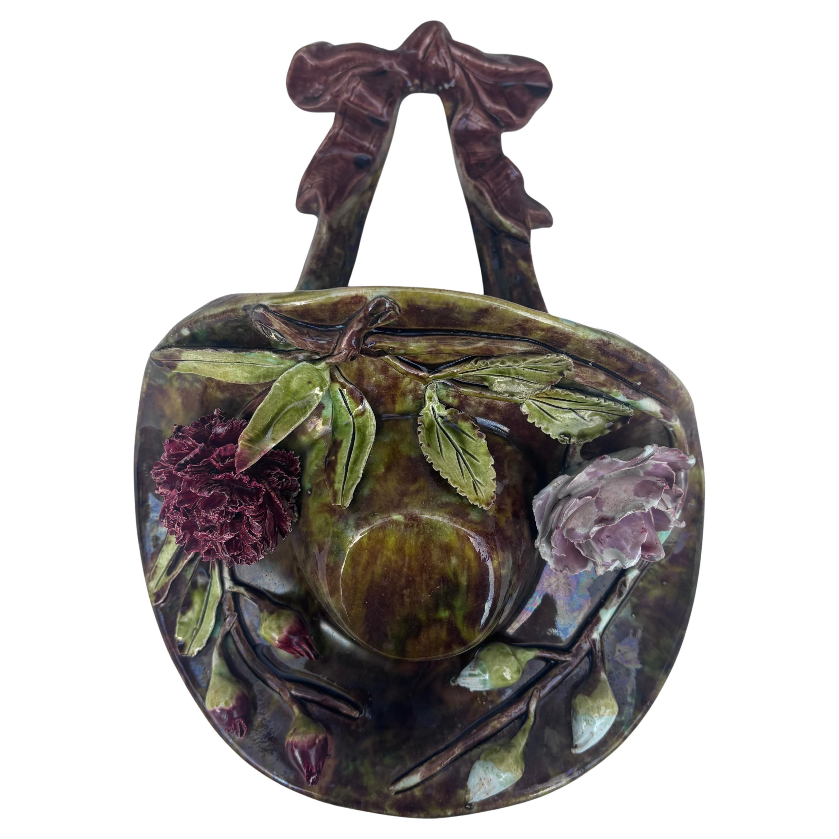 19th Century French Majolica Hat Wall Pocket