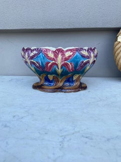 19th Century French Majolica Iris Jardiniere Onnaing