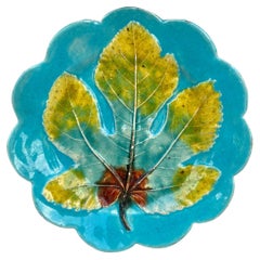 19th Century French Majolica Leaf Plate Roche Freres