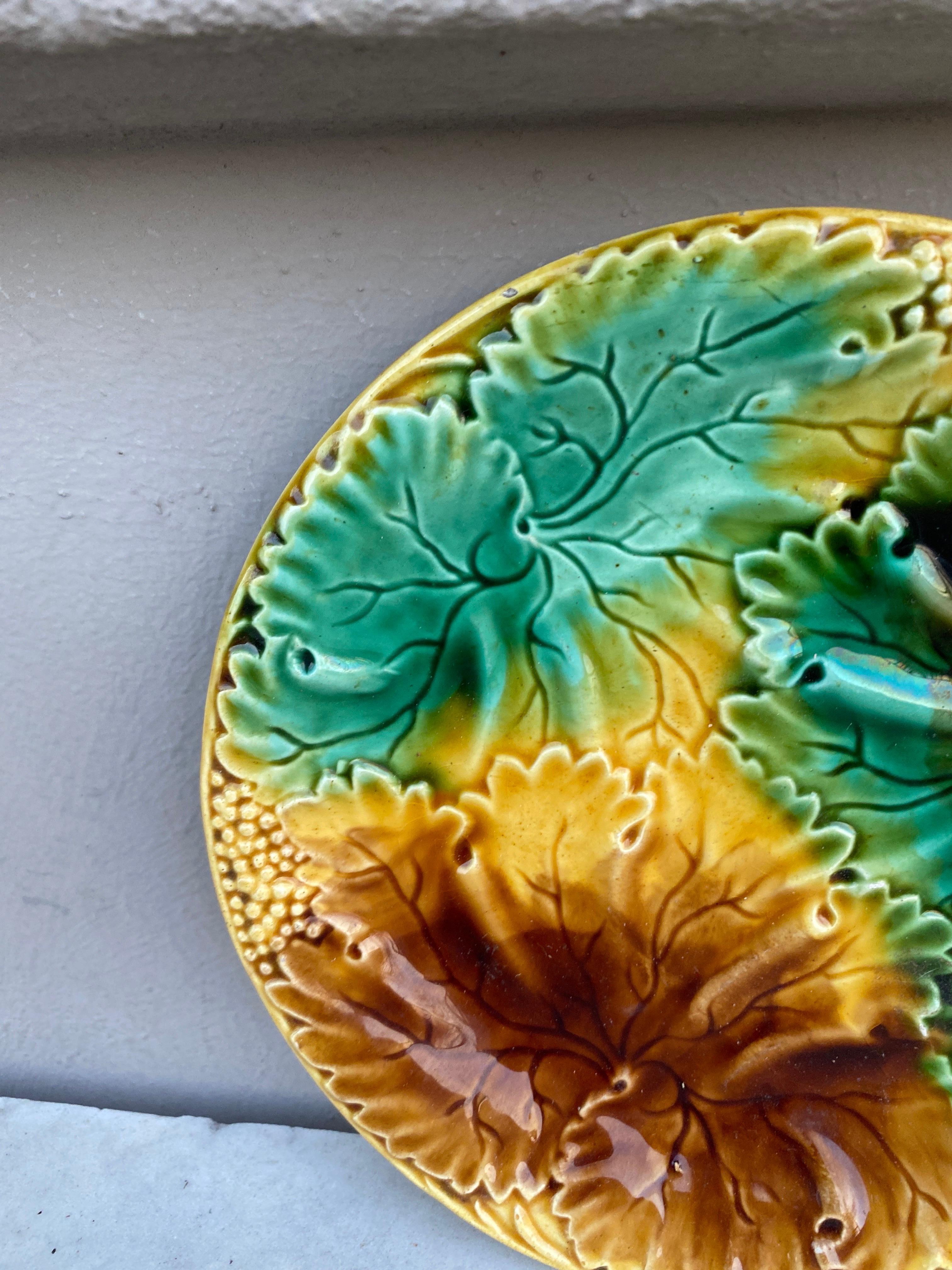 Country 19th Century French Majolica Leaves Plate