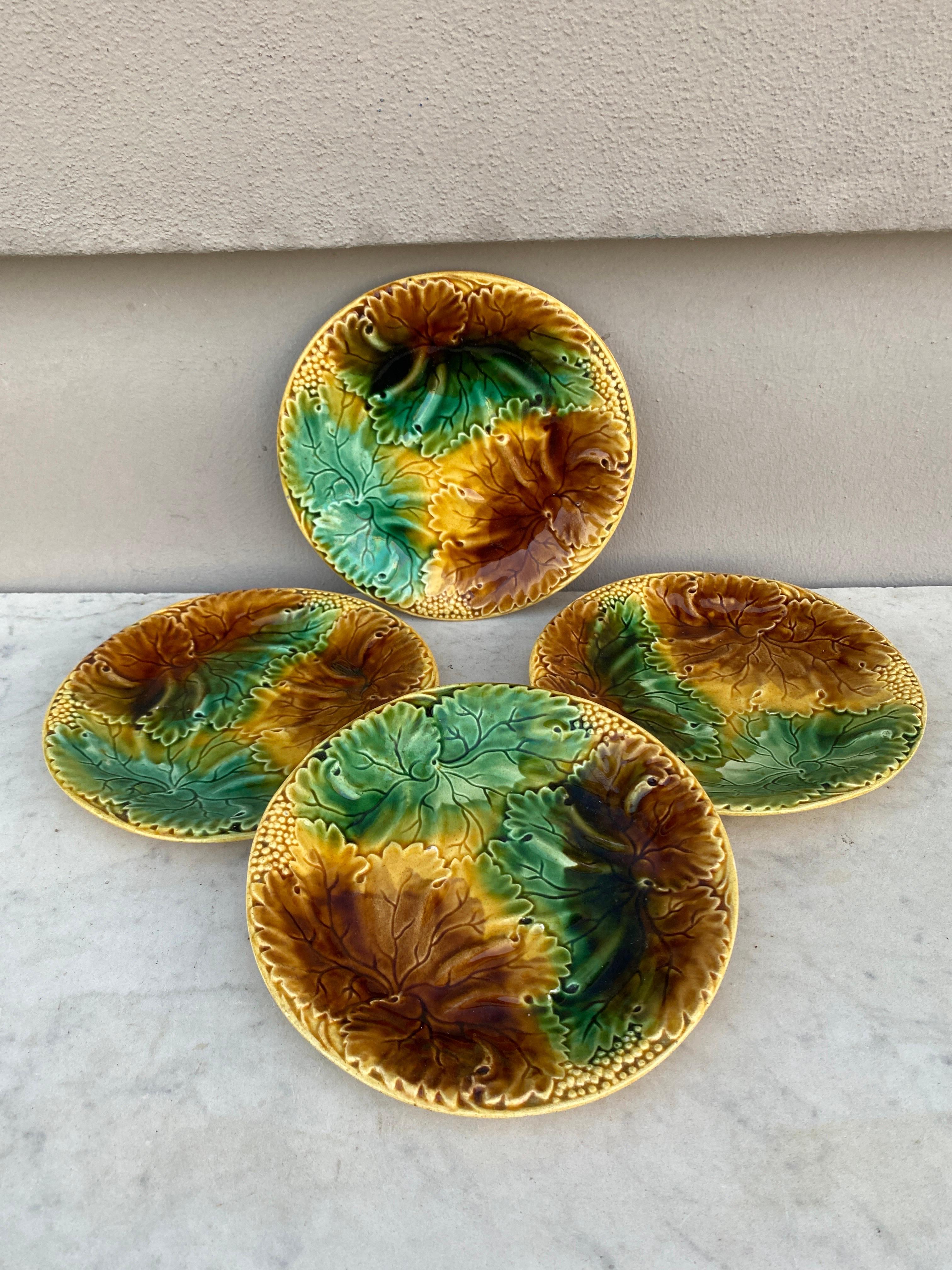 Late 19th Century 19th Century French Majolica Leaves Plate