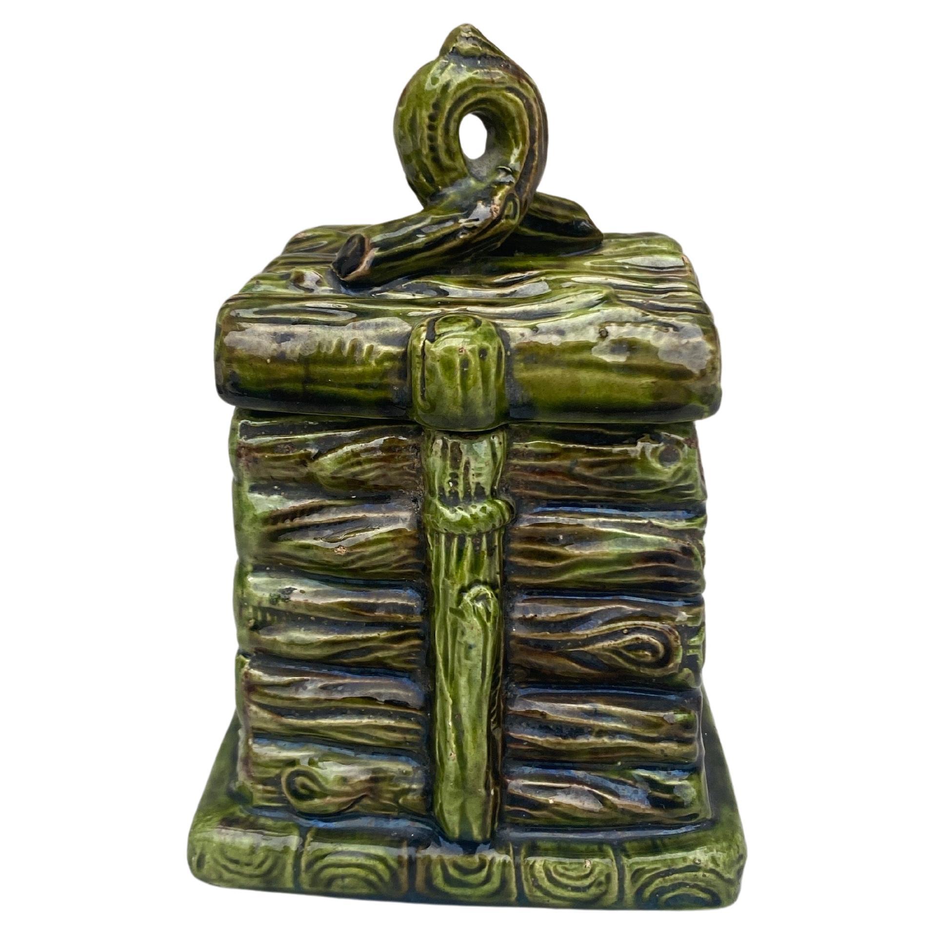 19th Century French Majolica Log Tobacco Jar
