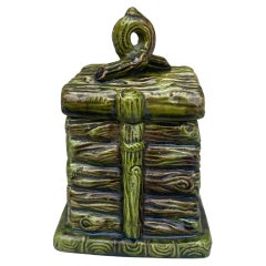 Antique 19th Century French Majolica Log Tobacco Jar