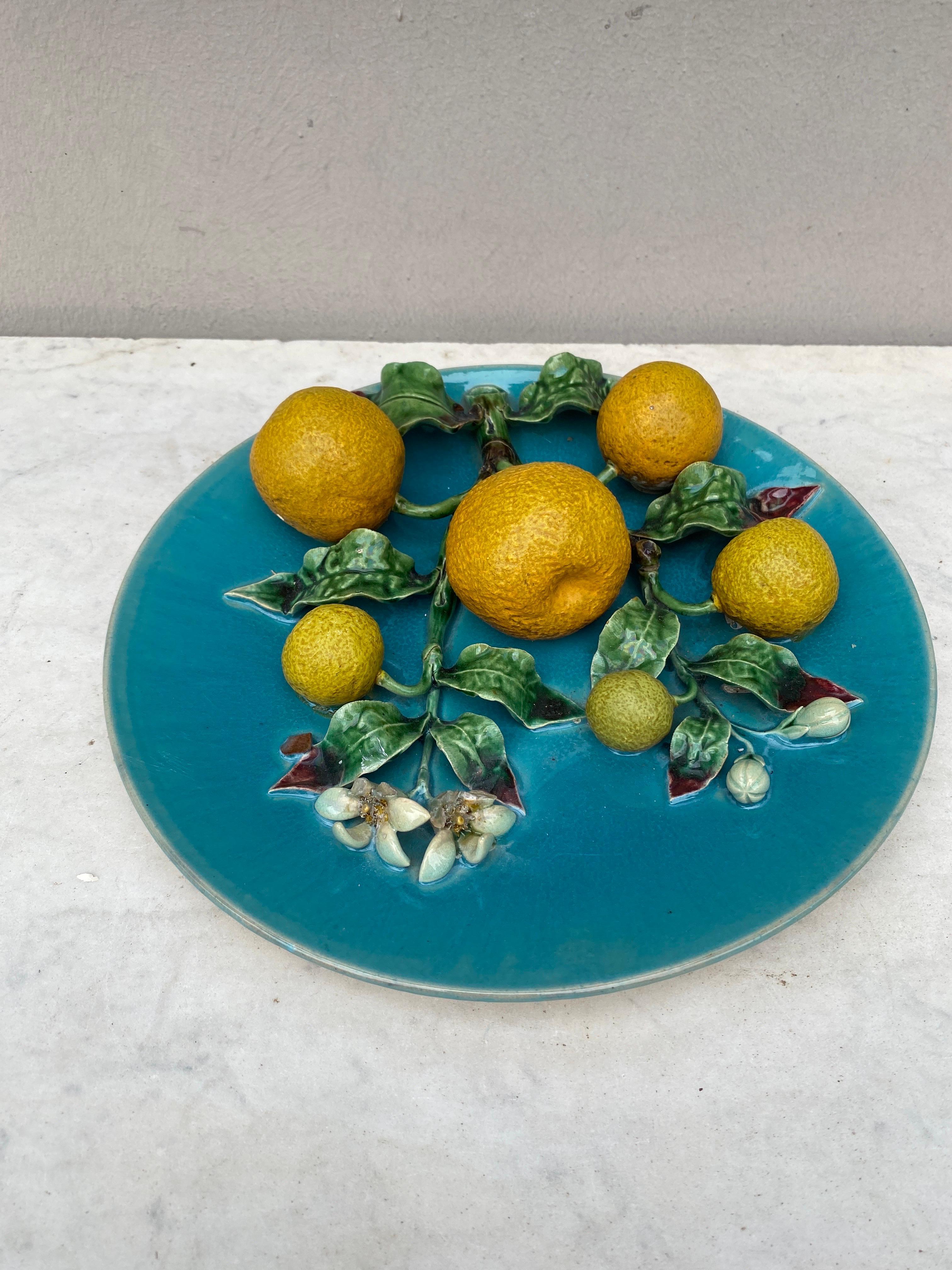 Rustic 19th Century French Majolica Oranges Wall Platter  For Sale