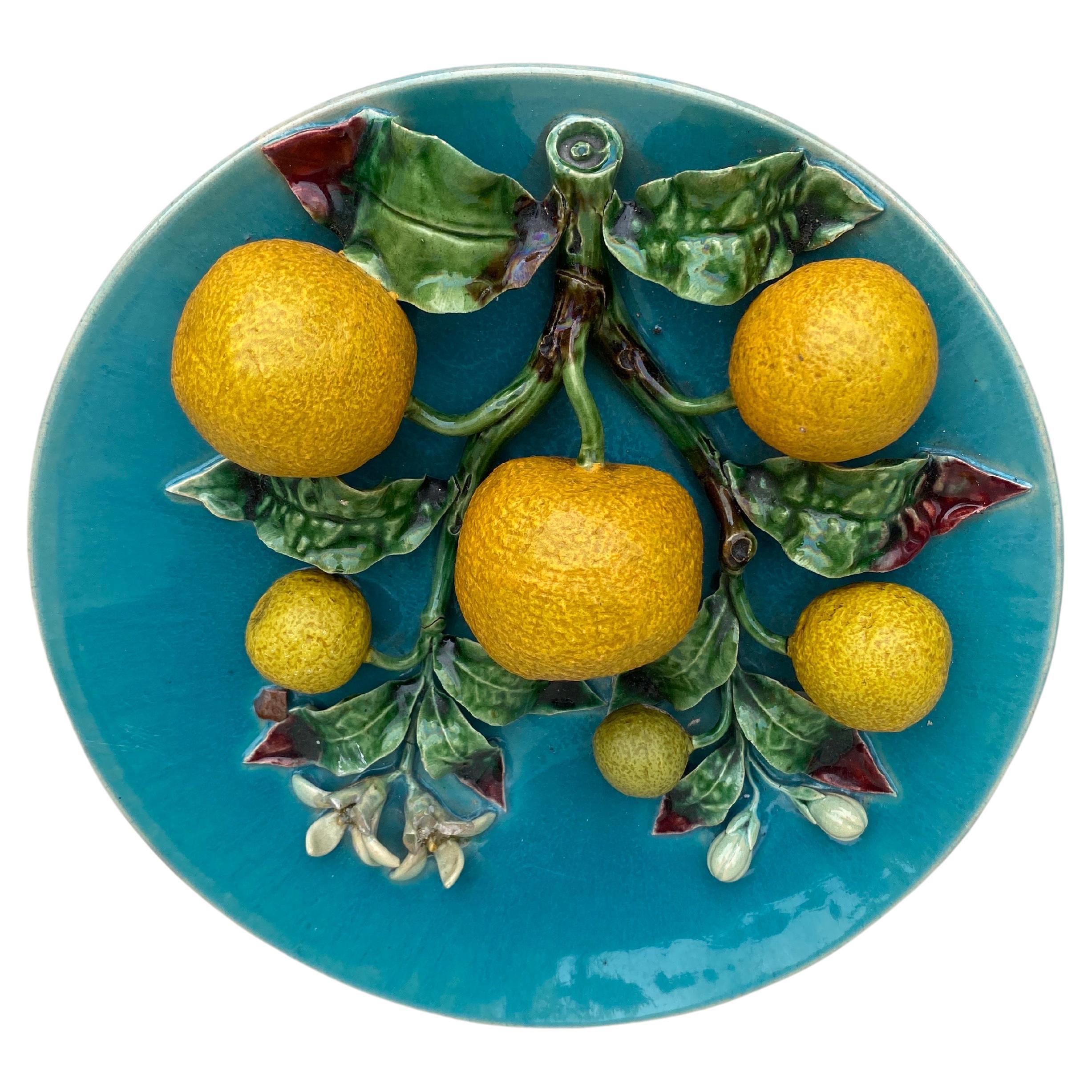19th Century French Majolica Oranges Wall Platter  For Sale