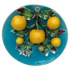 Antique 19th Century French Majolica Oranges Wall Platter 