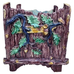 19th Century French Majolica Palissy Acorns & Blue Flowers Cachepot