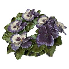 19th Century French Majolica Pansies Crown Decoration