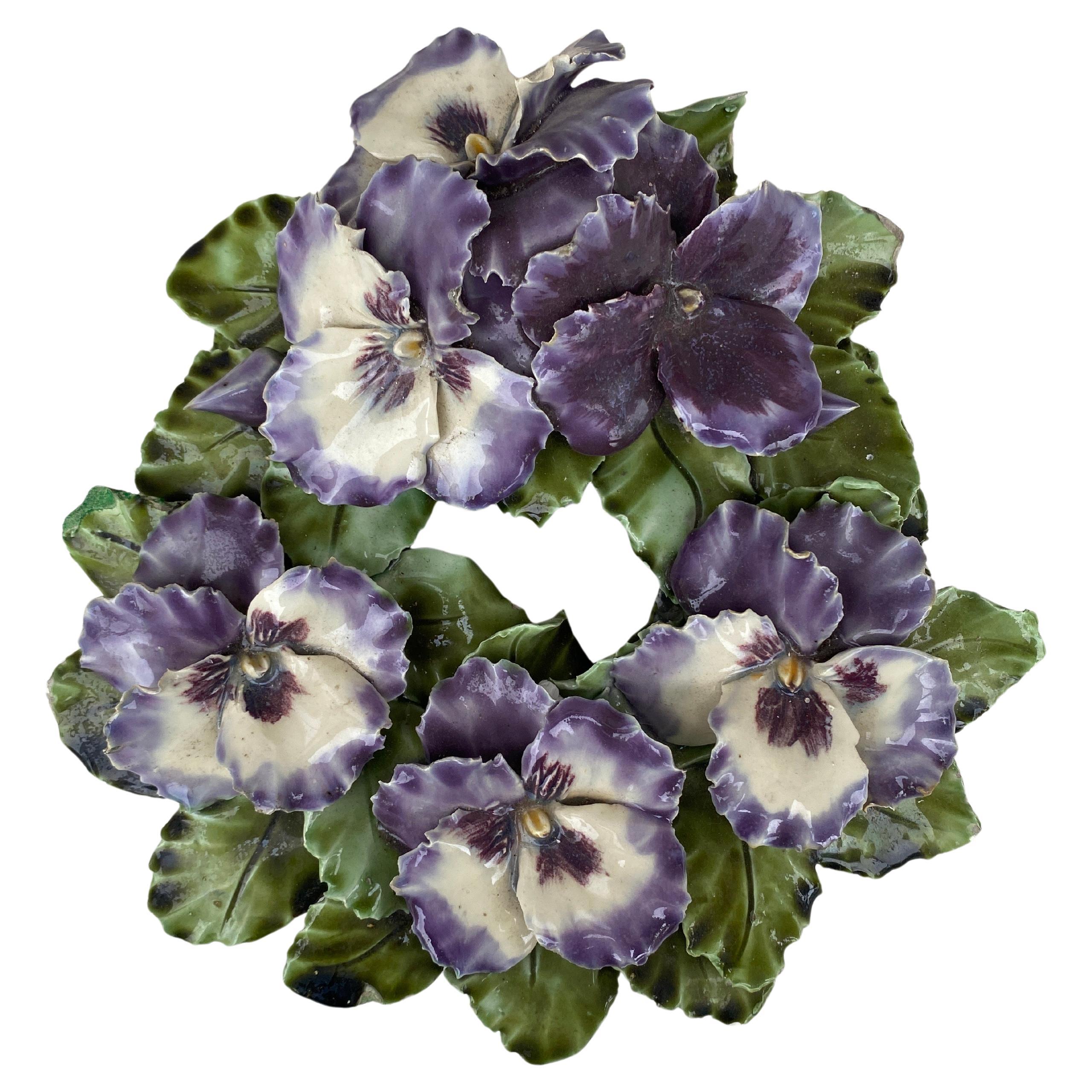 19th Century French Majolica Pansies Crown Decoration
