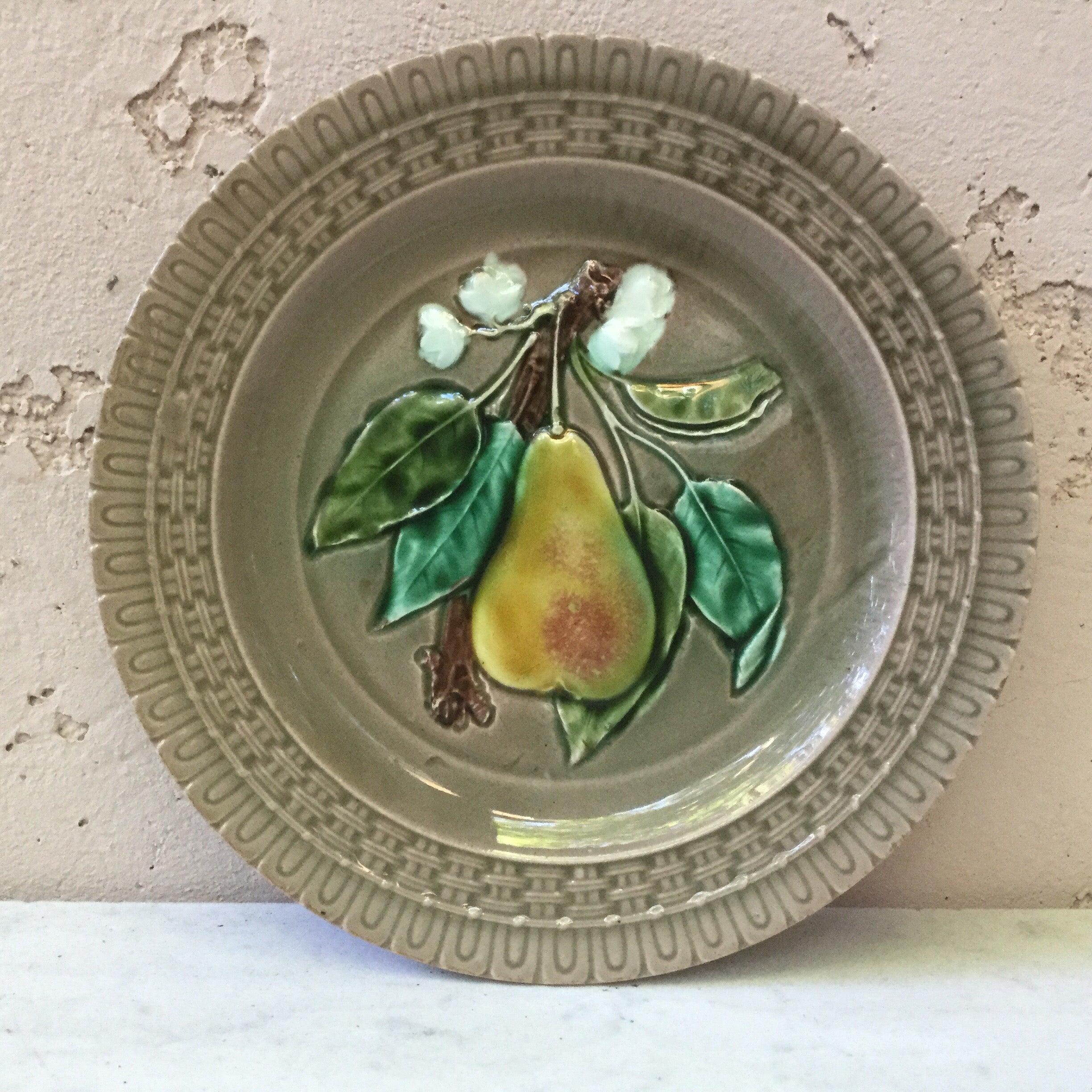 Ceramic 19th Century French Majolica Pear Plate For Sale