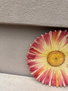 19th Century French Majolica Pink Daisy Plate by Delphin Massier