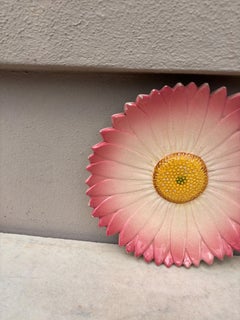 19th Century French Majolica Pink Daisy Plate by Delphin Massier