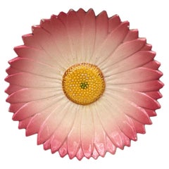 19th Century French Majolica Pink Daisy Plate by Delphin Massier