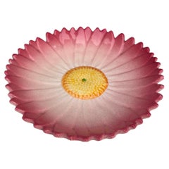 19th Century French Majolica Pink Daisy Plate by Delphin Massier