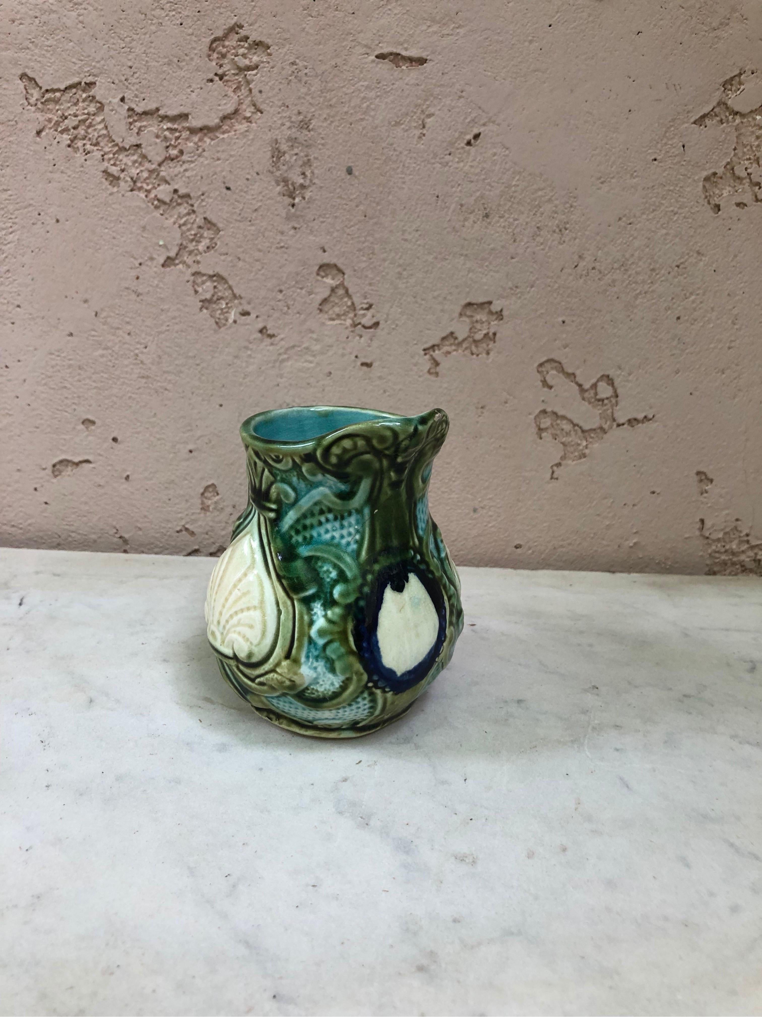 Rustic 19th Century French Majolica Pitcher Onnaing  For Sale