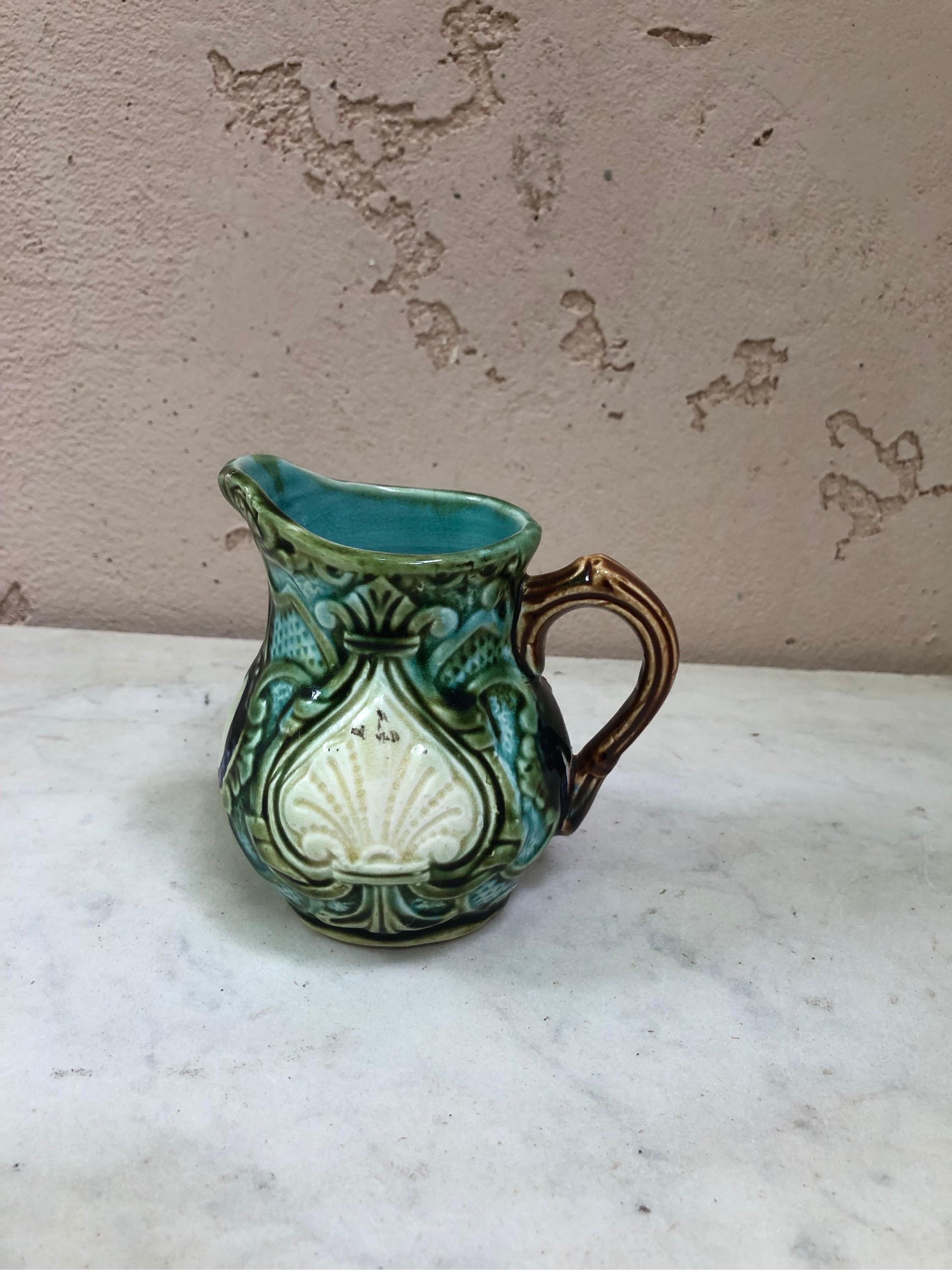19th Century French Majolica Pitcher Onnaing  In Good Condition For Sale In Austin, TX