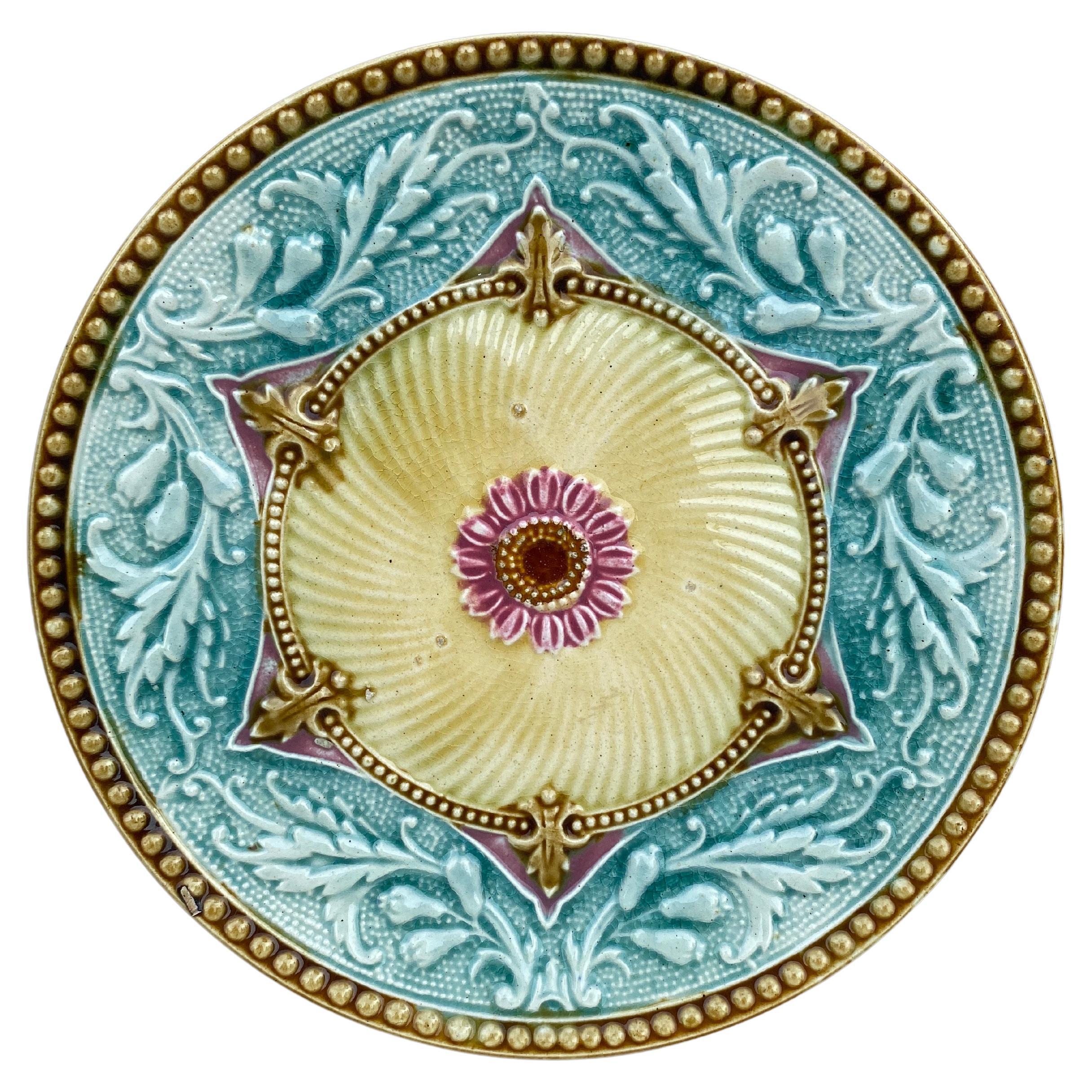 19th Century French Majolica Plate For Sale