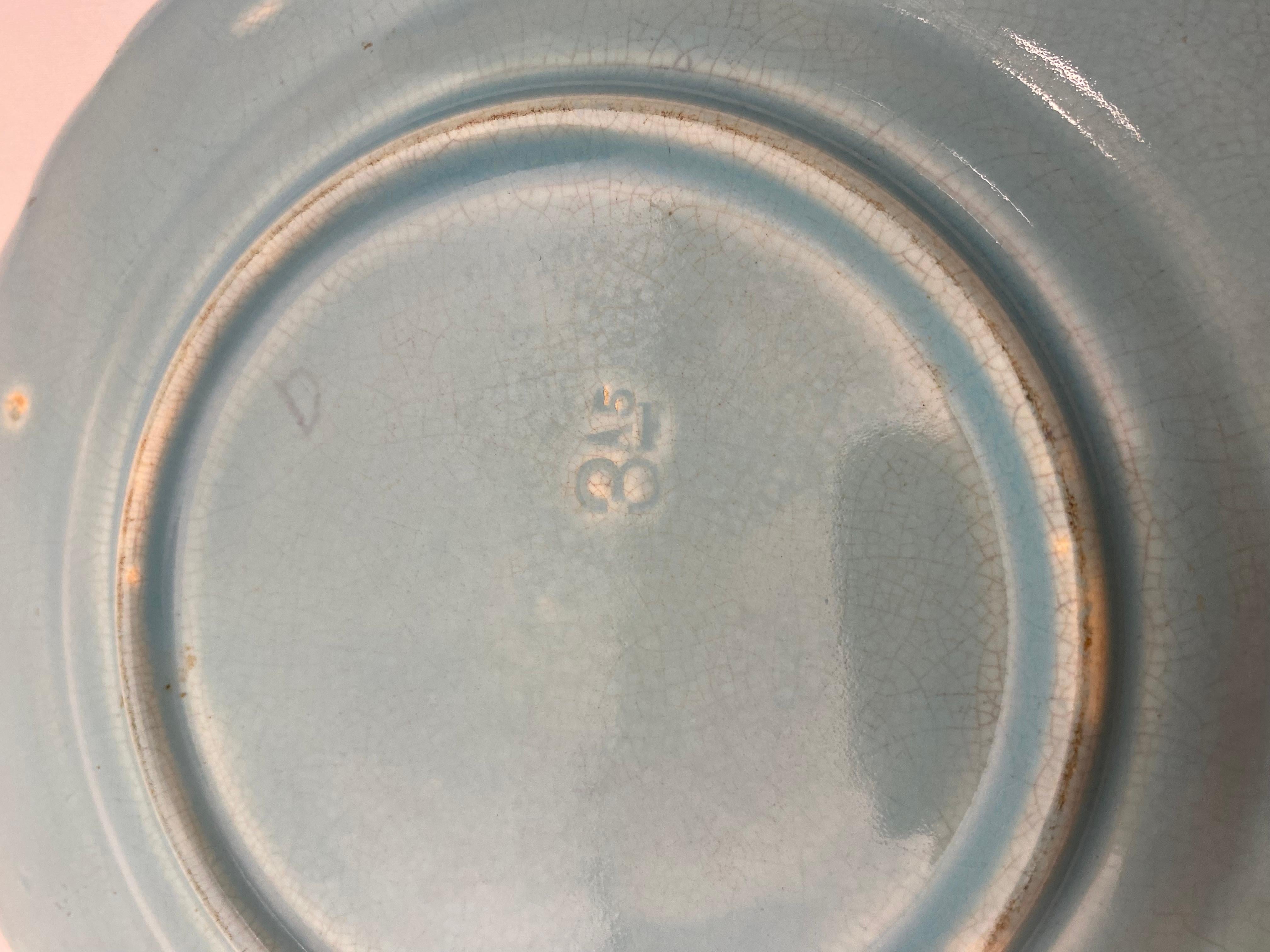 Piatto in maiolica francese del XIX secolo con uccelli e uva, smalto turchese in vendita 2