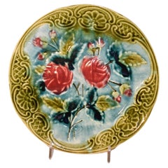 Antique 19th Century French Majolica Plate with Roses