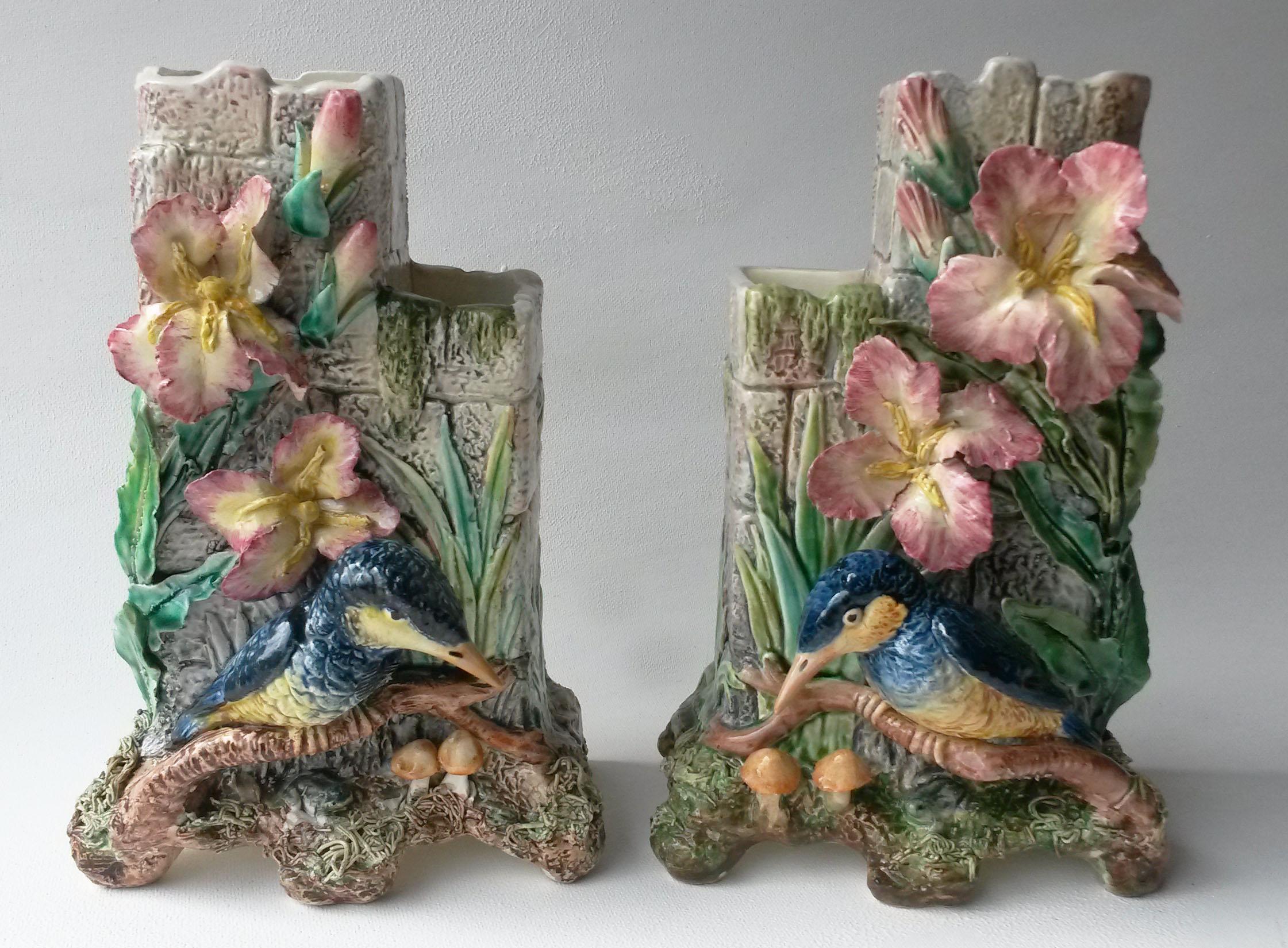 Französische Majolika-Platte, Vogel und Blumen, Longwy, 19. Jahrhundert im Angebot 2