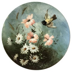19th Century French Majolica Platter Bird and Flowers Longwy