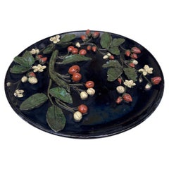 19th Century French Majolica Pottery Cherries & Strawberries Platter