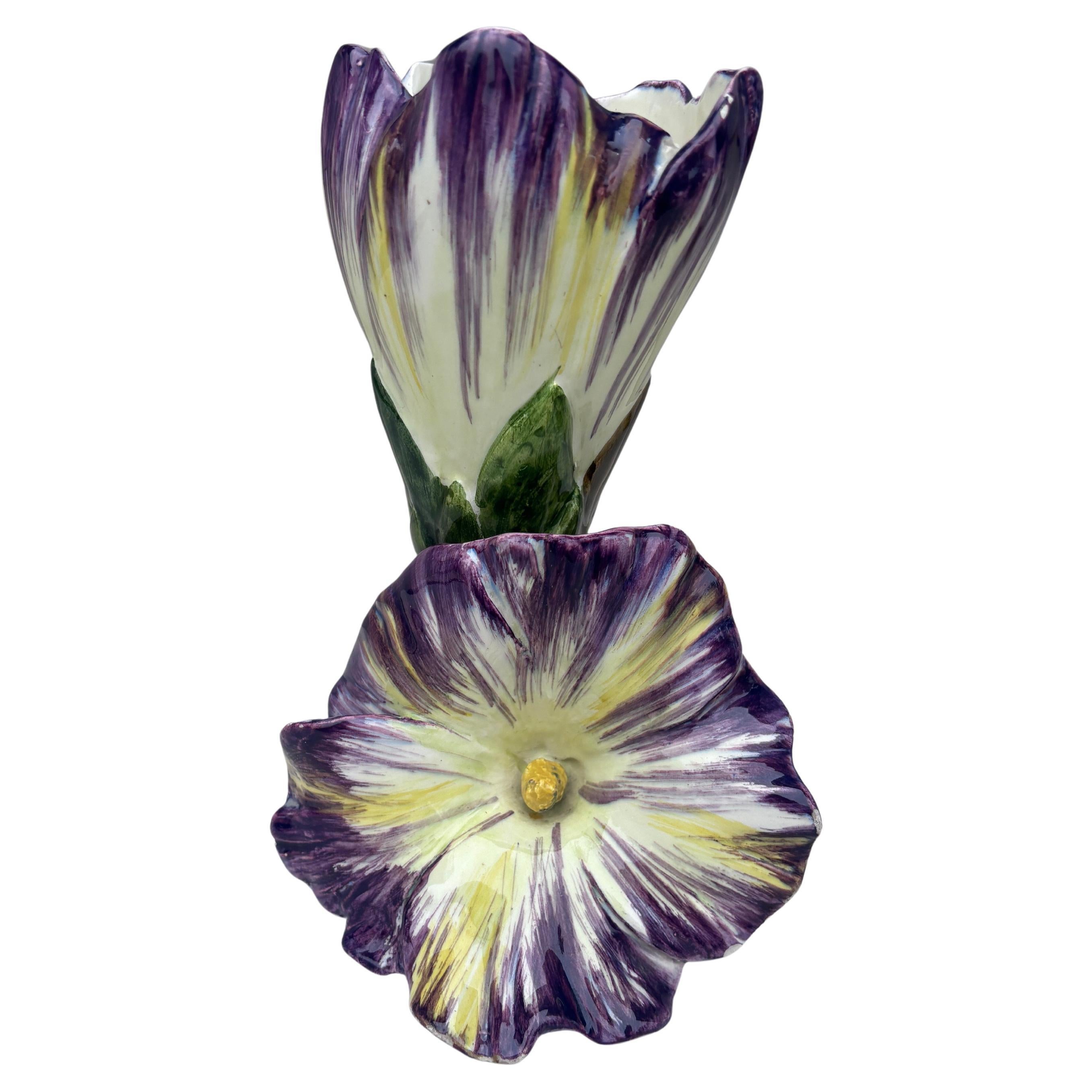 19th Century French Majolica Purple Flower Delphin Massier en vente