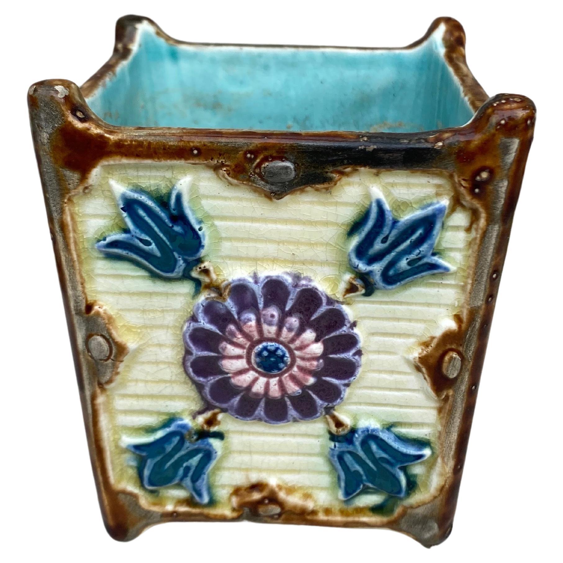 19th century French Majolica Square Jardiniere Onnaing.