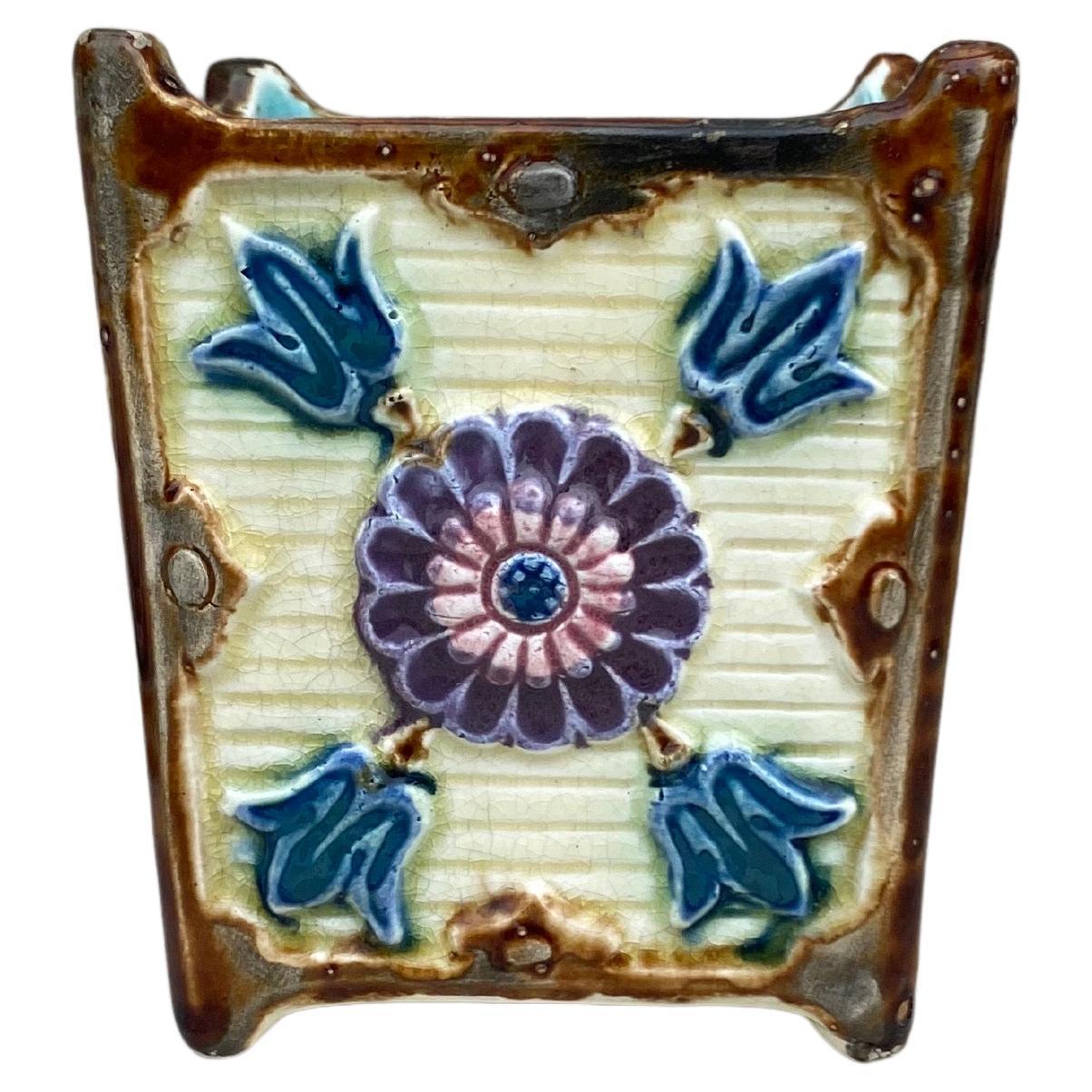 19th Century French Majolica Square Jardiniere Onnaing For Sale