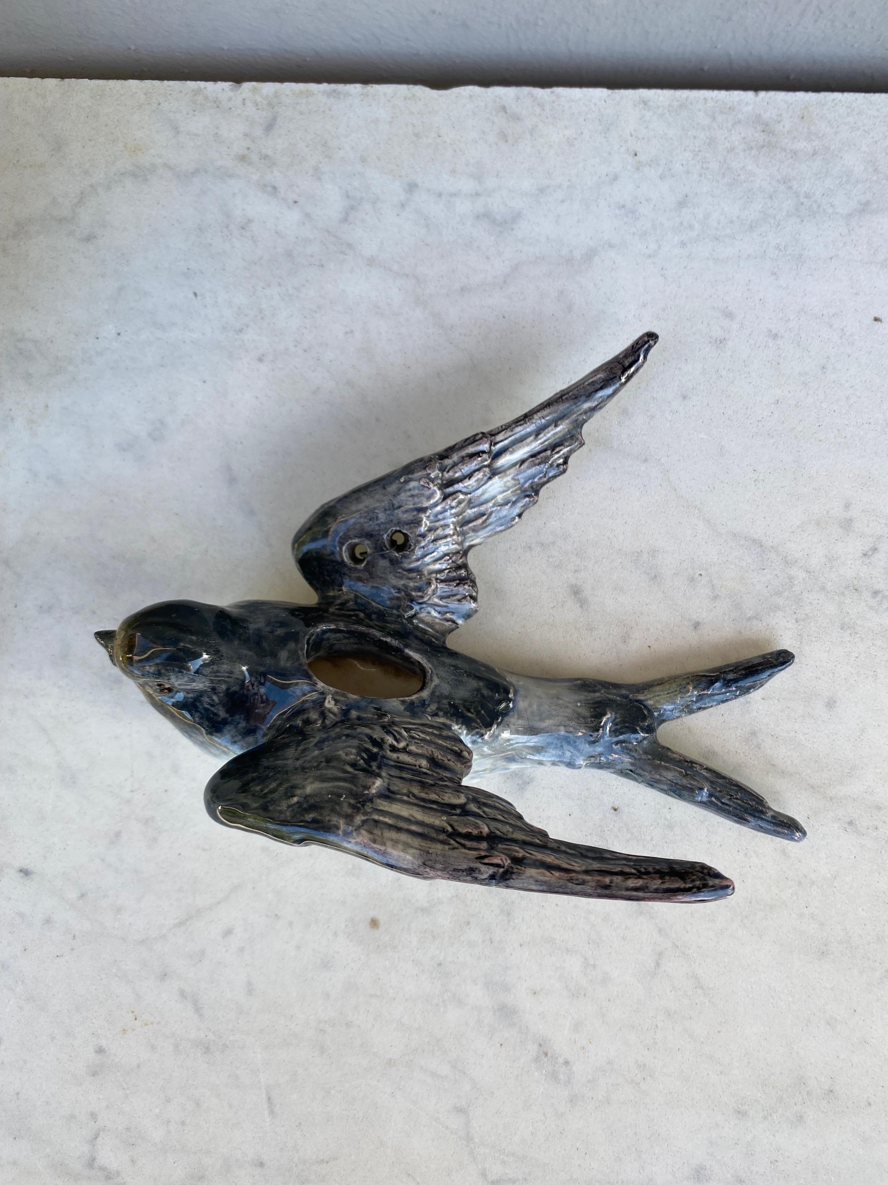 Rustic 19th Century French Majolica Swallow Wall Pocket Delphin Massier