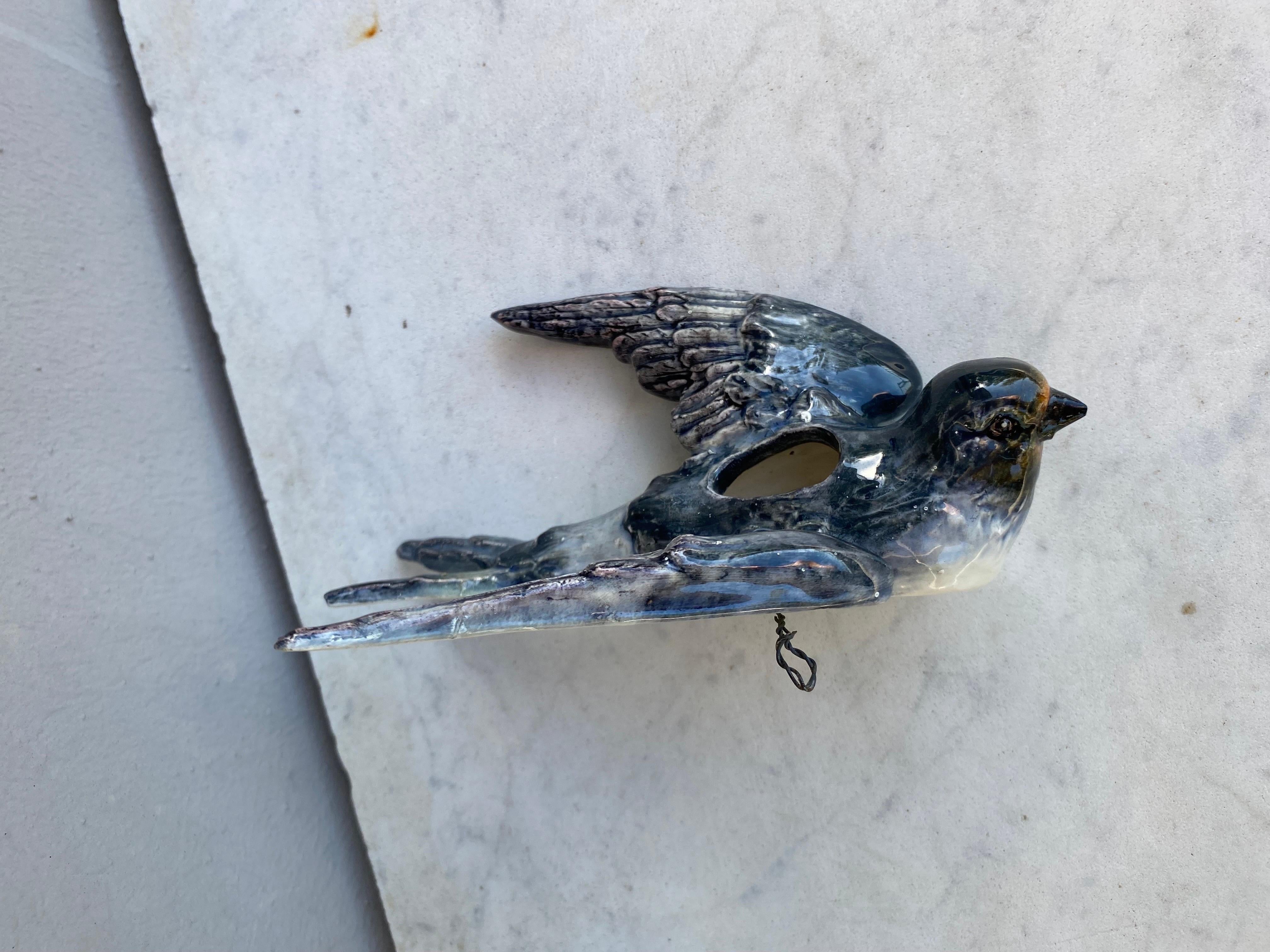 19th Century French Majolica Swallow Wall Pocket Delphin Massier In Good Condition In Austin, TX