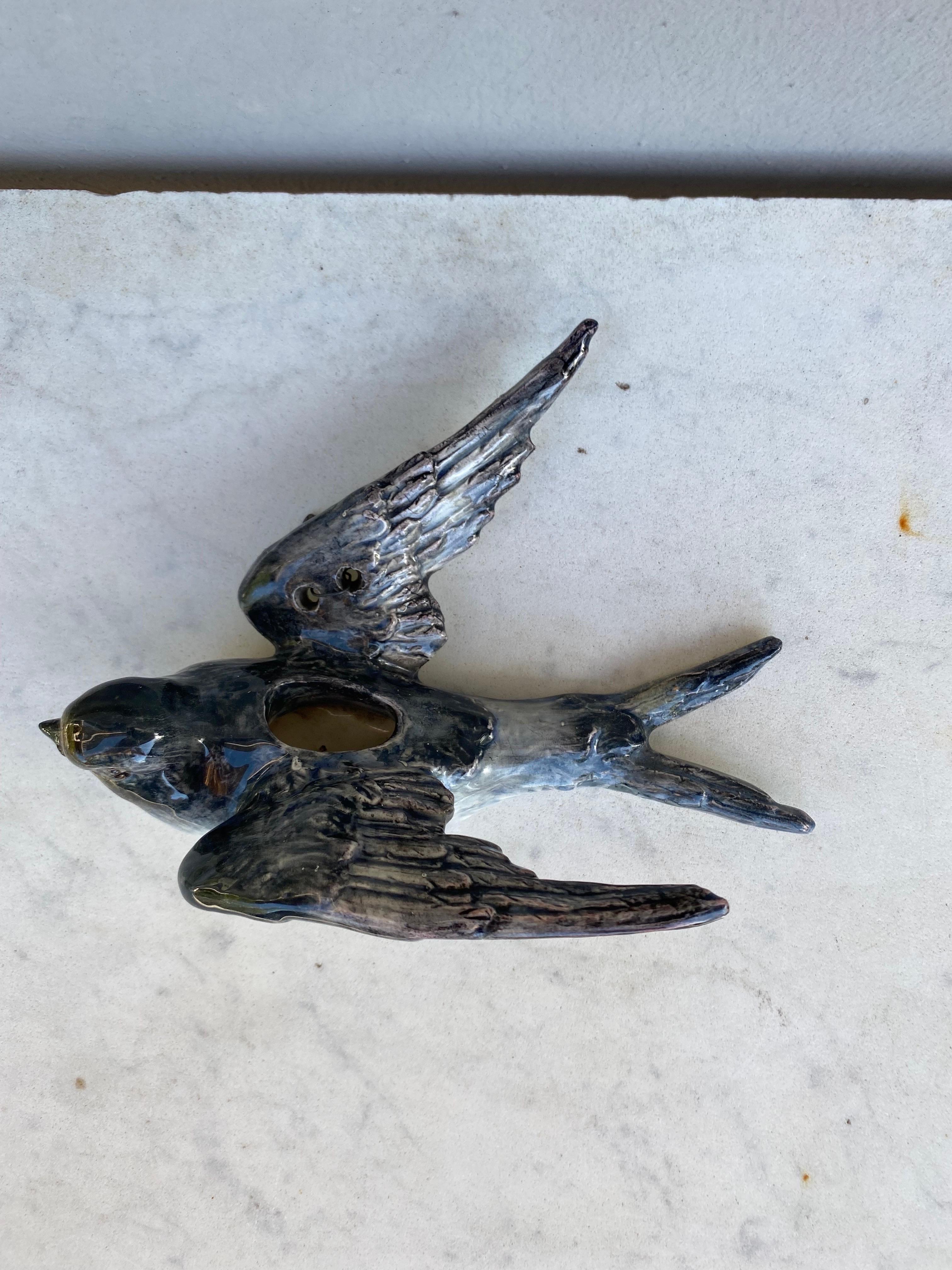 Late 19th Century 19th Century French Majolica Swallow Wall Pocket Delphin Massier