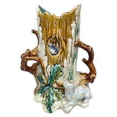 19th Century French Majolica Tree Vase with Cats Onnaing