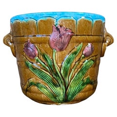 19th Century French Majolica Tulip Cache Pot