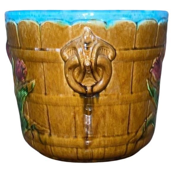 Belgian 19th Century French Majolica Tulip Cache Pot