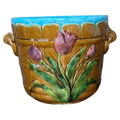 19th Century French Majolica Tulip Cache Pot