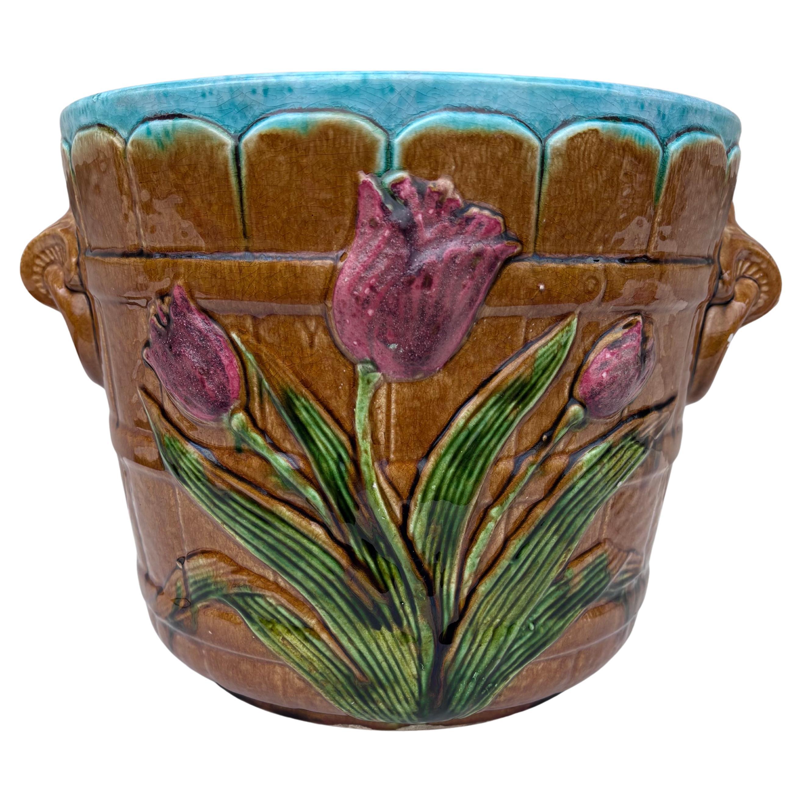 19. Jahrhundert Französisch Majolika Tulip Cache Topf