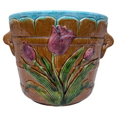 19th Century French Majolica Tulip Cache Pot
