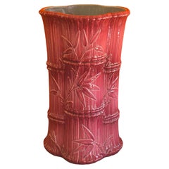 19th Century French Majolica Umbrella Stand with Bamboo Relief by Sarreguemines